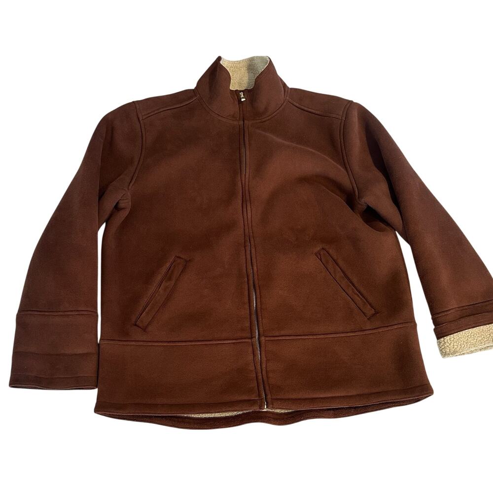 Ralph Lauren LRL Brown Faux Suede Sherpa Lined Zip Up Jacket Women's Size Medium